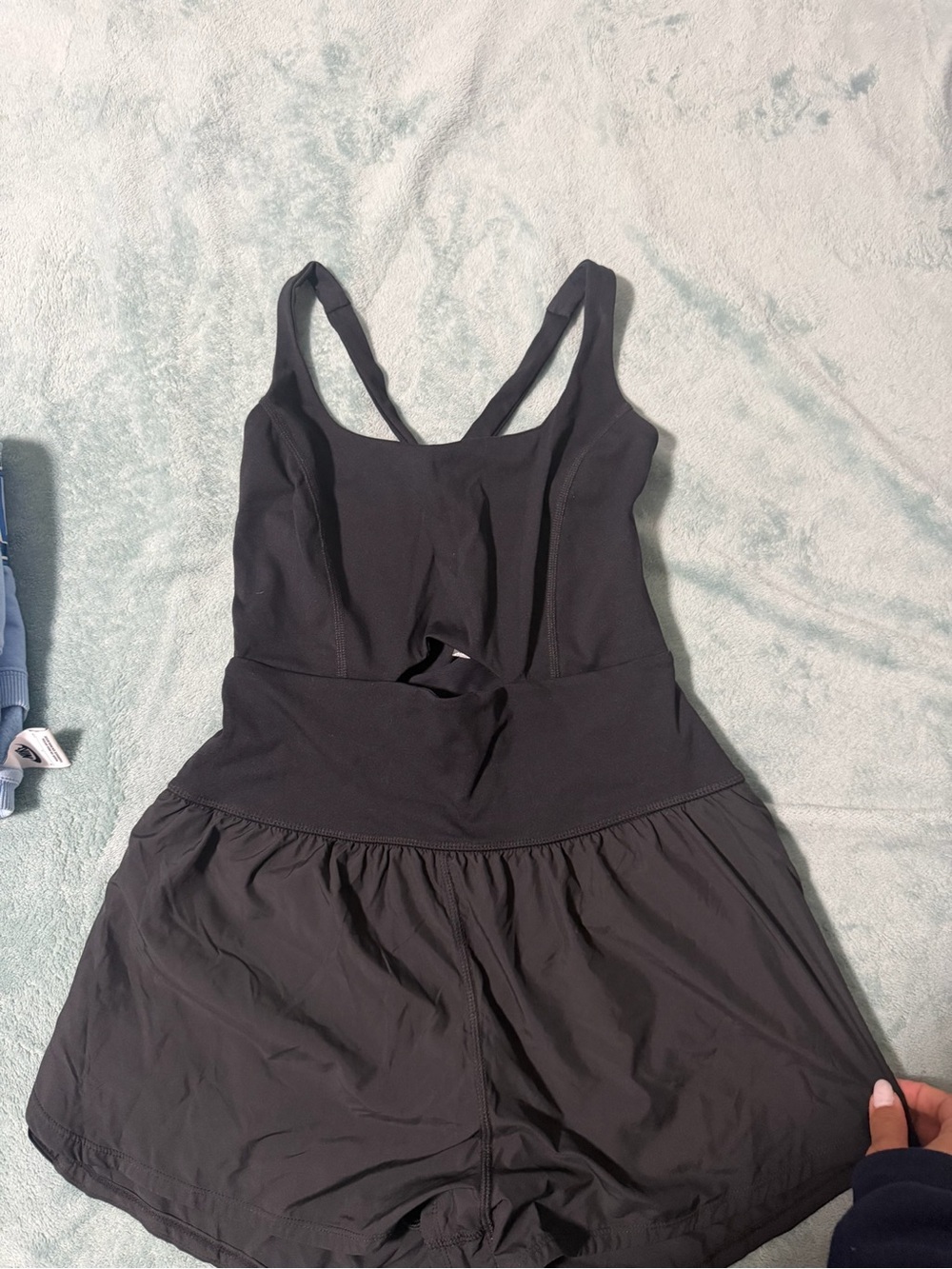 Black Cross-Back Mini Active Dress with Built-In Shorts